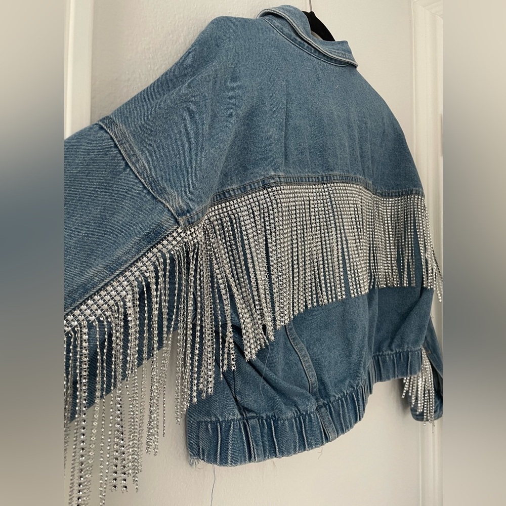 Rhinestone Fringe Denim Jacket